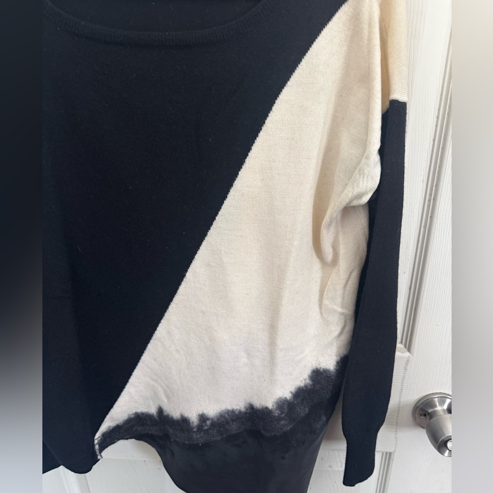 ALICE + OLIVIA Black and Ivory Wool & Genuine Leather Combo Top - Large - Picture 2 of 8